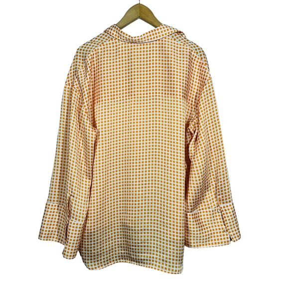 Club Monaco Checker Print Tunic Top Wide Sleeve Casual V Neck Orange White - L - Picture 3 of 5